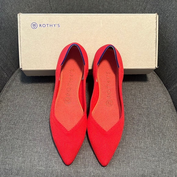 Rothy’s The Point Flame Red Orange Vibrant Bright Solid Color Flats - Picture 1 of 8